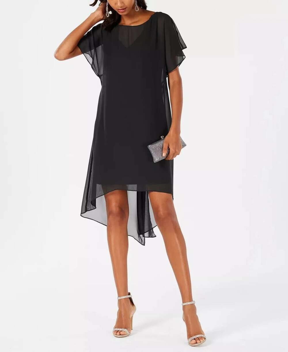 Adrianna Papell Size Medium Sheer Black Chiffon Overlay Draped Sheath Dress NWT